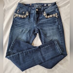 Miss Me dark wash embellished mid-rise skinny jeans 26